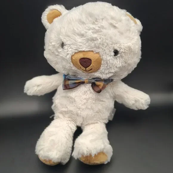 Hallmark Basil the Bear White Tan Teddy Plaid Bow Tie Plush Toy 13" - Picture 2 of 12